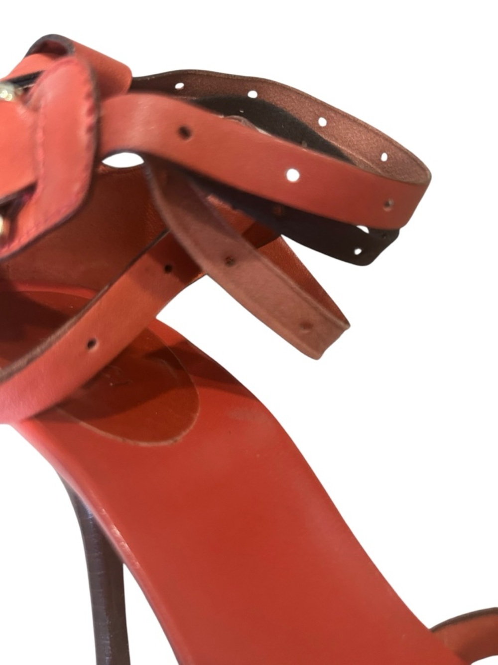 Gucci Women Sandals Strappy Heels Orange Red Leather Italy size 8B READ FLAWED - Picture 3 of 16
